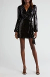 Wayf Flash Sequin Long Sleeve Wrap Minidress
