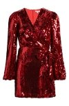Wayf Long Sleeve Sequin Minidress In Red