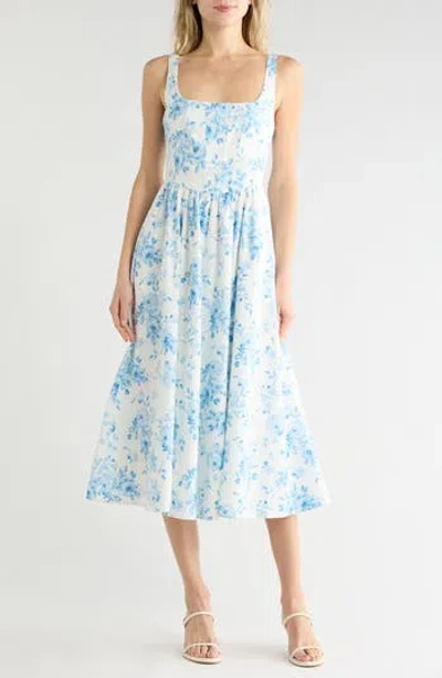 Wayf Floral Corset Sleeveless Midi Dress In Multi