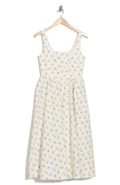 Wayf Floral Corset Sleeveless Midi Dress In White