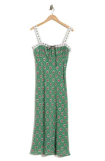 Wayf Floral Empire Waist Midi Dress In Green