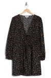 Wayf Floral Long Sleeve Ruched Minidress In Black Ditsy