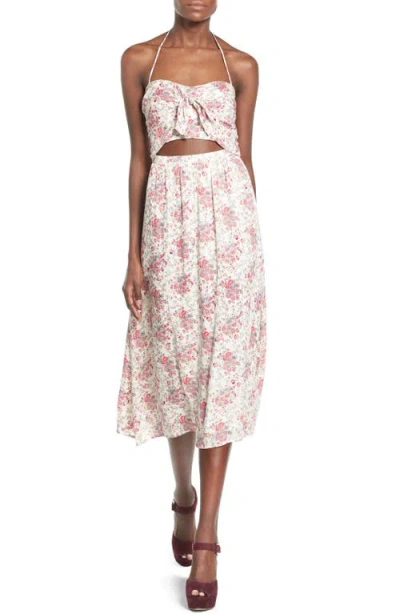 Wayf Floral Print Halter Midi Dress In Multi