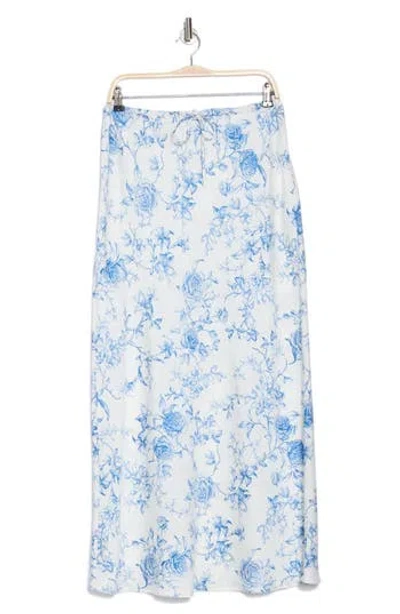 Wayf Floral Print Maxi Skirt In Blue Toile
