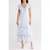Wayf Floral Ruffle Tiered Dress In Baby Blue Gingham
