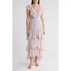 Wayf Floral Ruffle Tiered Dress In Baby Blue Roses