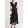 Wayf Floral Ruffle Tiered Dress In Black Polka Dot