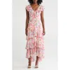 Wayf Floral Ruffle Tiered Dress In Lavender Allover