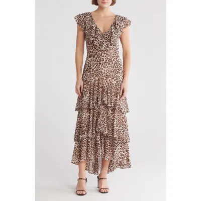 Wayf Floral Ruffle Tiered Dress In Leopard
