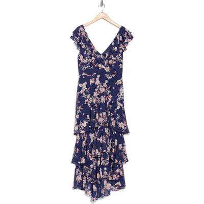 Wayf Floral Ruffle Tiered Dress In Navy Floral