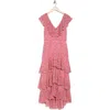 Wayf Floral Ruffle Tiered Dress In Pink/red Mini Roses