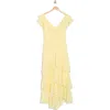 Wayf Floral Ruffle Tiered Dress In Yellow Dot