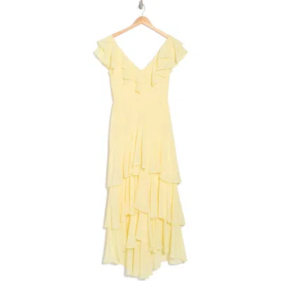 Wayf Floral Ruffle Tiered Dress In Yellow Dot