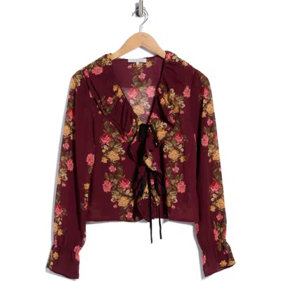 Wayf Floral Ruffle Top With Front Ties In Multi