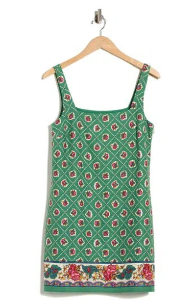 Wayf Floral Sleeveless Linen Blend Minidress In Green