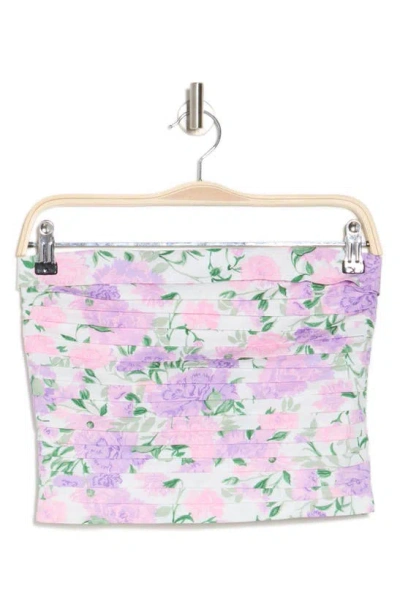Wayf Floral Strapless Pleated Top In Lavender Carnations