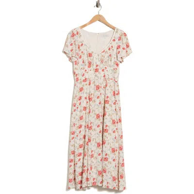 Wayf Floral Sweetheart Neck Midi Dress In Red Carnations