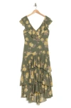 Wayf Floral Tiered Ruffle Dress In Sage Roses