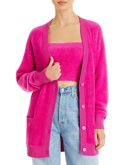 Wayf Flynn Womens Ribbed Trim Button Down Cardigan Sweater In Pink