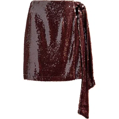 Wayf For Keeps Sequin Miniskirt In Dark Chocolate