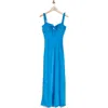 Wayf Gathered Empire Waist Slipdress In Blue