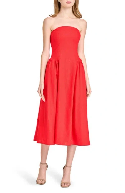 Wayf Giulia Strapless Linen Blend Midi Sundress In Red