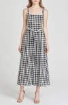 Wayf Gracie Gingham Linen Blend Midi Dress
