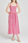 Wayf Gracie Gingham Linen Blend Midi Dress In Red Gingham