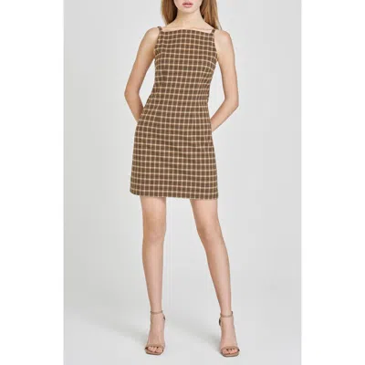 Wayf Hallie Plaid Sheath Minidress In Brown