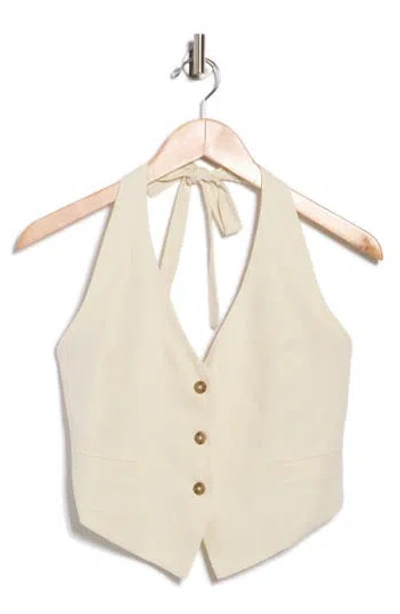 Wayf Halter Linen Blend Vest In Beige