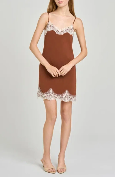 Wayf Isabelle Lace Trim Slip Dress In Brown