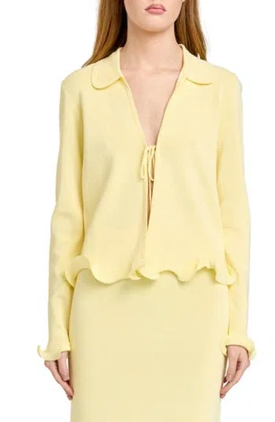 Wayf Isla Ruffle Tie Front Cardigan In Yellow