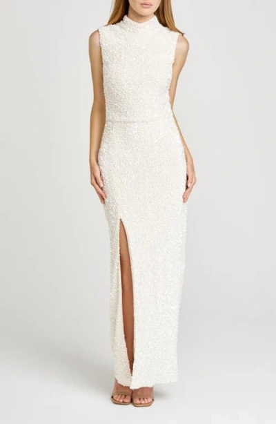 WAYF WAYF IVY SEQUIN EMBELLISHED MOCK NECK EVENING DRESS