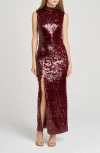 Wayf Ivy Sequin Mock Neck Sleeveless Sheath Cocktail Dress In Burgundy