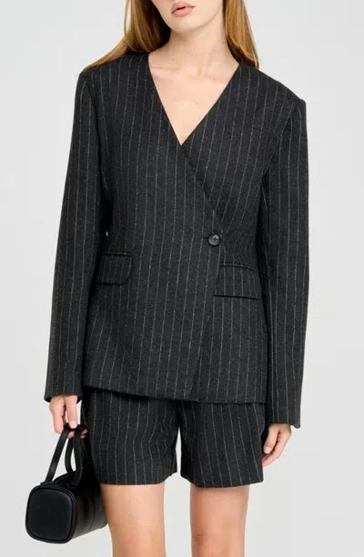 Wayf Jennifer Pinstripe Collarless Jacket In Charcoal