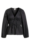 Wayf Jess Drawstring Stretch Cotton Poplin Top In Black