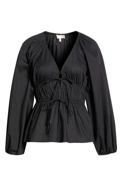 Wayf Jess Drawstring Stretch Cotton Poplin Top In Black
