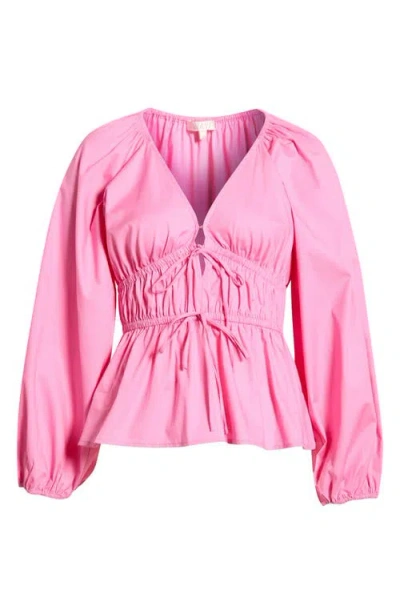 Wayf Jess Drawstring Stretch Cotton Poplin Top In Pink