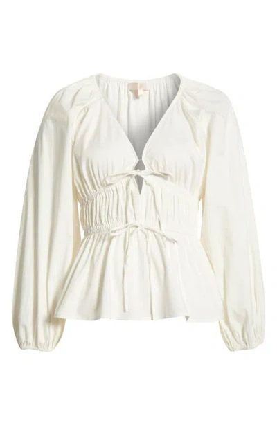 Wayf Jess Drawstring Stretch Cotton Poplin Top In White