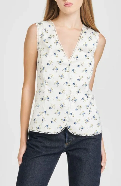 Wayf Jillian Floral Sleeveless Button-up Top In Ivory Ditsy