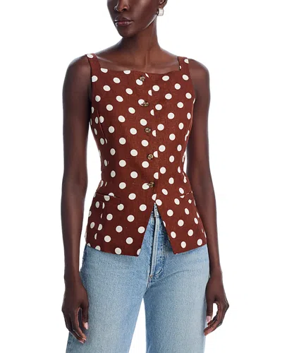 Wayf Joan Button Front Top In Redwood Polka Dot