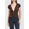 Wayf Jolie Smocked Tie Front Top In Espresso