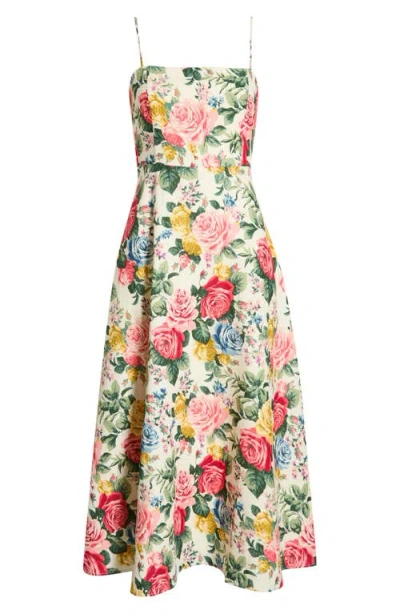 Wayf Josefina Floral Linen Blend Midi Dress In Multi