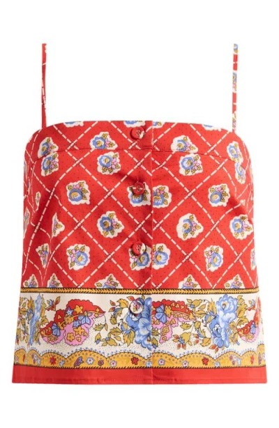 Wayf Josefina Mix Print Crop Top In Red Scarf