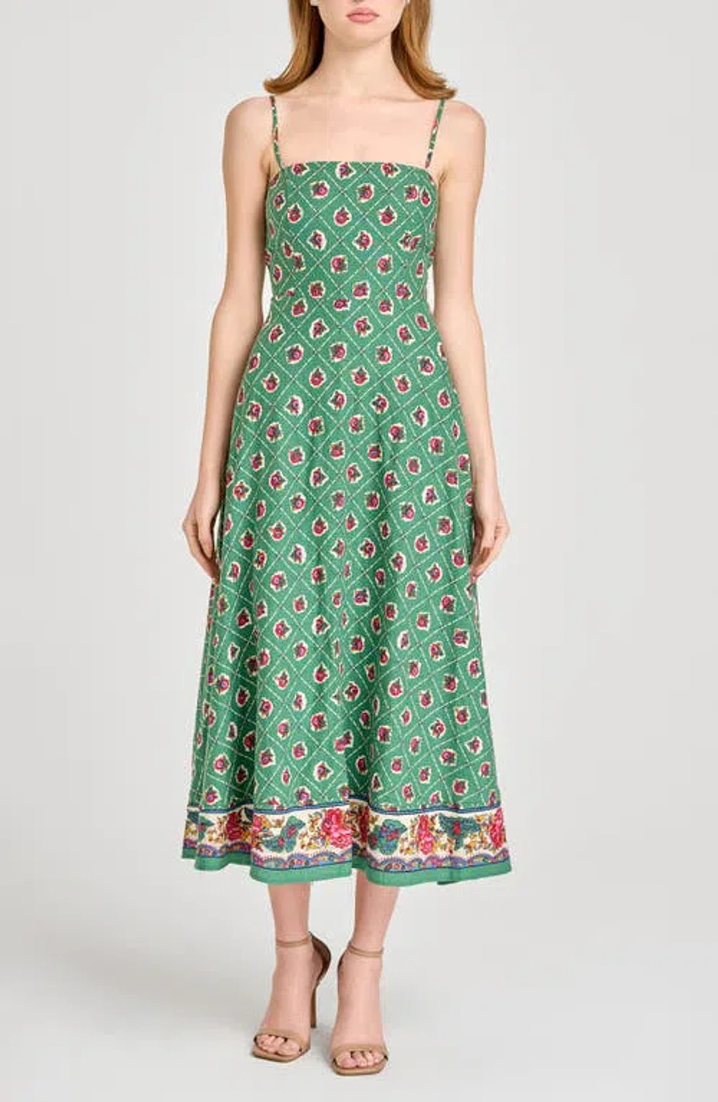 green scarf print dress Malena Midi Shirtdress in Cotton main image 1
