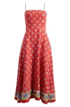 Wayf Josefina Scarf Print Linen Blend Midi Dress In Red Scarf