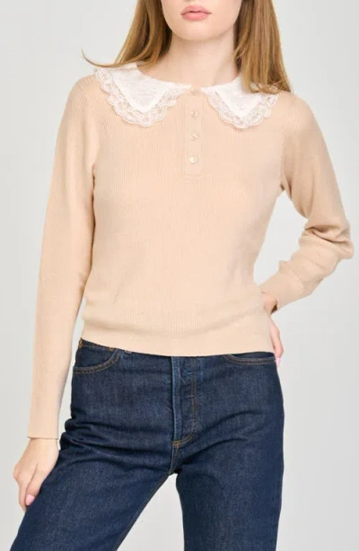 Wayf Joy Lace Collar Sweater In Neutral