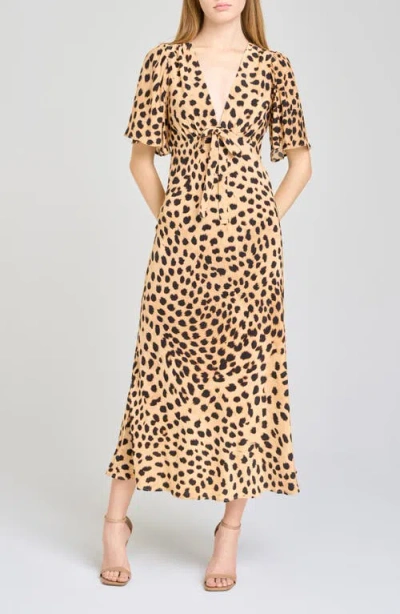 Wayf Jules Cheetah Print Midi Dress In Brown