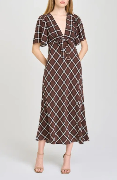Wayf Jules Plaid Midi Dress In Brown