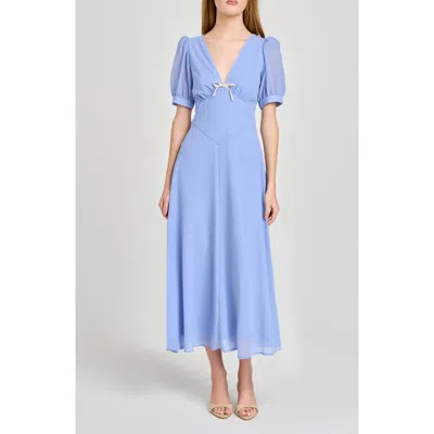Wayf Juliana Short Sleeve A-line Midi Dress In Blue